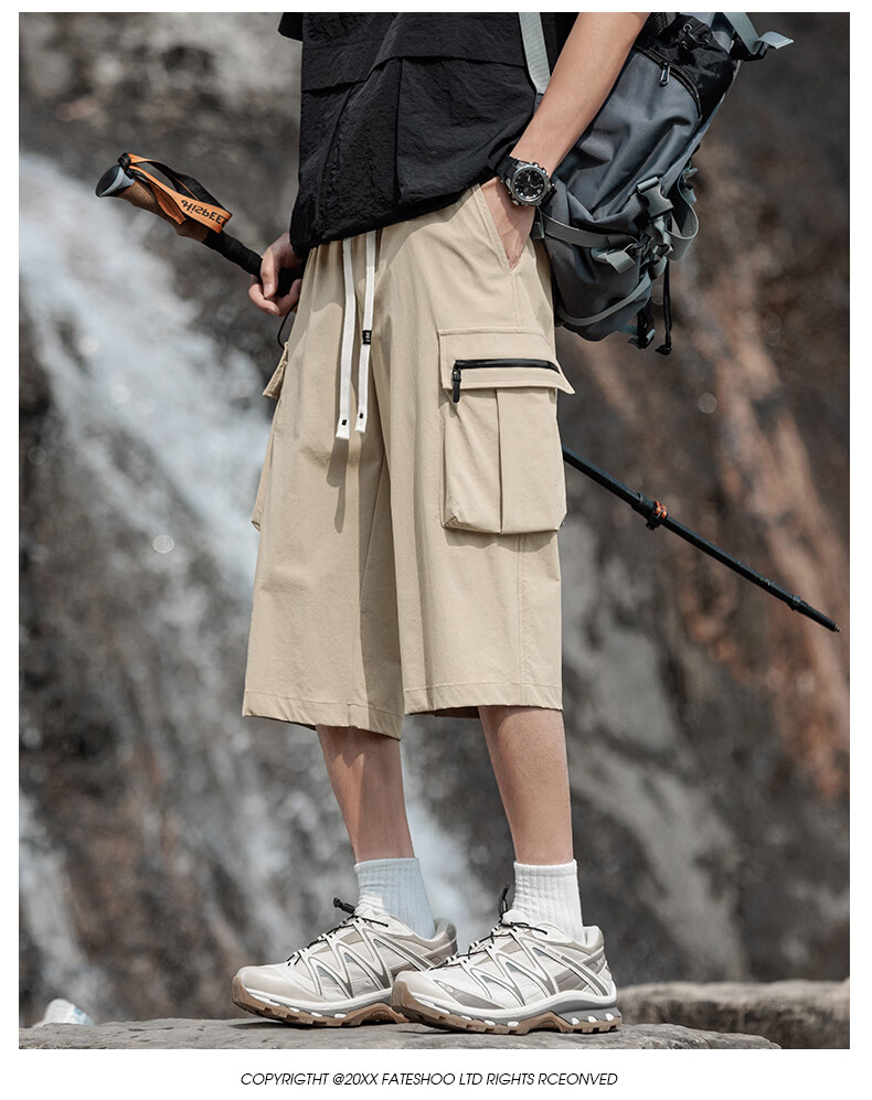 Romon Men's Summer Thin Ice Silk Quick-Dry Seven-Point Shorts Large Size Loose Casual Work Pants K172 Light Gray XL 10