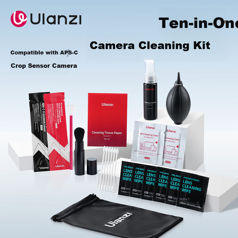 Ulanzi 10-in-1 Camera Cleaning Kit for Sony Canon Nikon Fuji CCD CMOS Sensor Cleaning Swabs Lens Cleaning Cloth Cleaner Soft Brush Silicone Air Blower