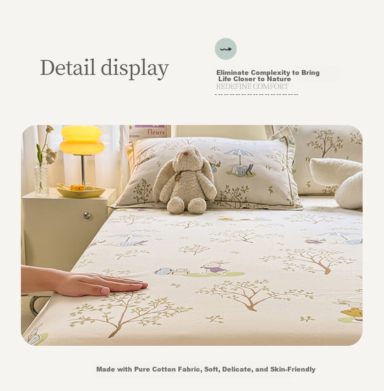 MUJI A-Class 100% Cotton Fitted Sheet Single Piece Pure Cotton Mattress Protector Full Coverage Bed Sheet 120x200cm 7