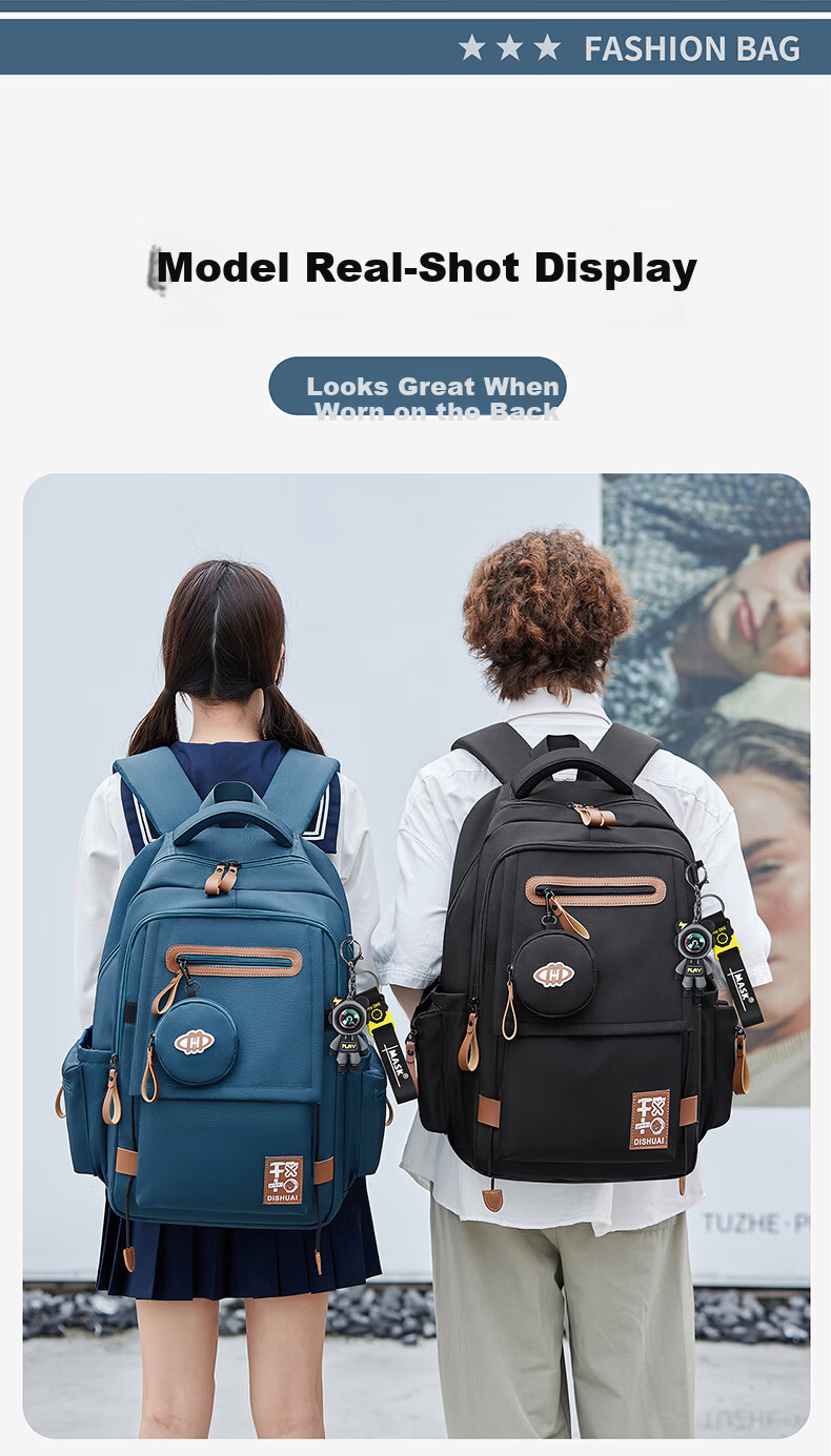 Dishuai Large Capacity Lightweight Breathable School Backpack for Junior High Boys, Middle School, High School, and College Students, Double Shoulder Bag 18