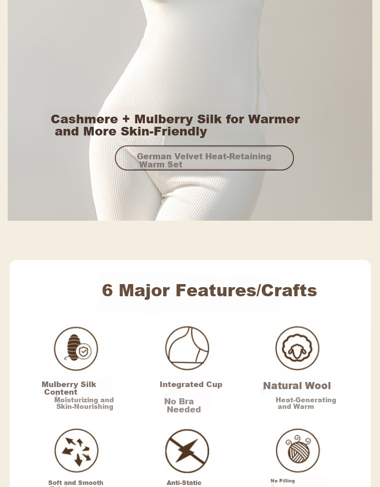 Mankejiao Women's Cashmere Silk Thermal Underwear Set Fleece Lined Thickened 2025 Autumn Winter New Long Johns Bra-Free 2