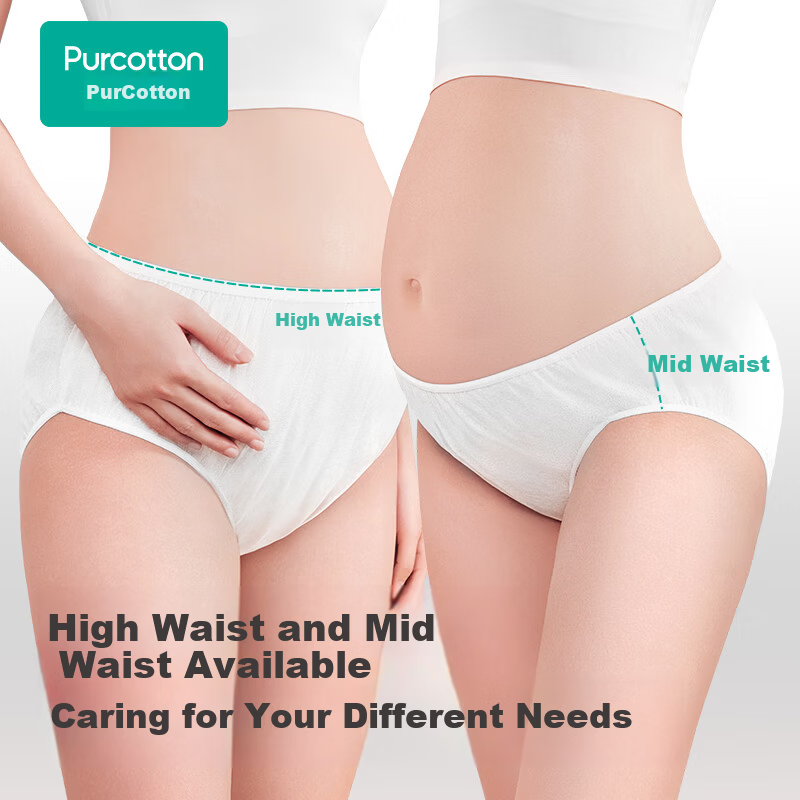 PurCotton Disposable Women's Cotton Maternity Underwear Mid-Waist Sterilized Travel Postpartum L Size