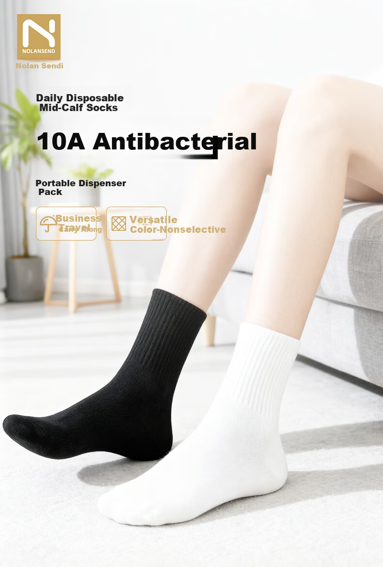 NolansenDi Disposable Socks Unisex Daily Use Mid-Calf 10A Antibacterial Breathable Sweat-Absorbing Travel Wash-Free White 20 Pairs 1