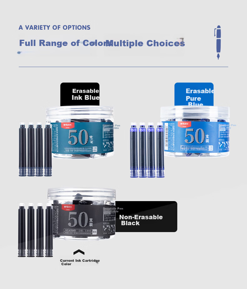 M&G Stationery 0.9ml Black Ink Refill Cartridges for Fountain Pens 50pcs/Box AIC47649 Exam Essential 4