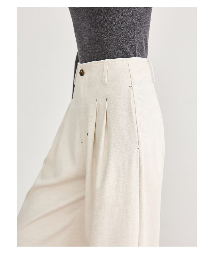 FAESSLIN Urban Old Money Style White Linen Summer Slim Wide-Leg Casual Pants for Women 38