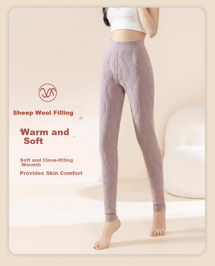 Langsha 100% Wool Thermal Pants Women Autumn Winter Fleece Lined Thickened High Waist Slim Fit Wool Leggings Black 10