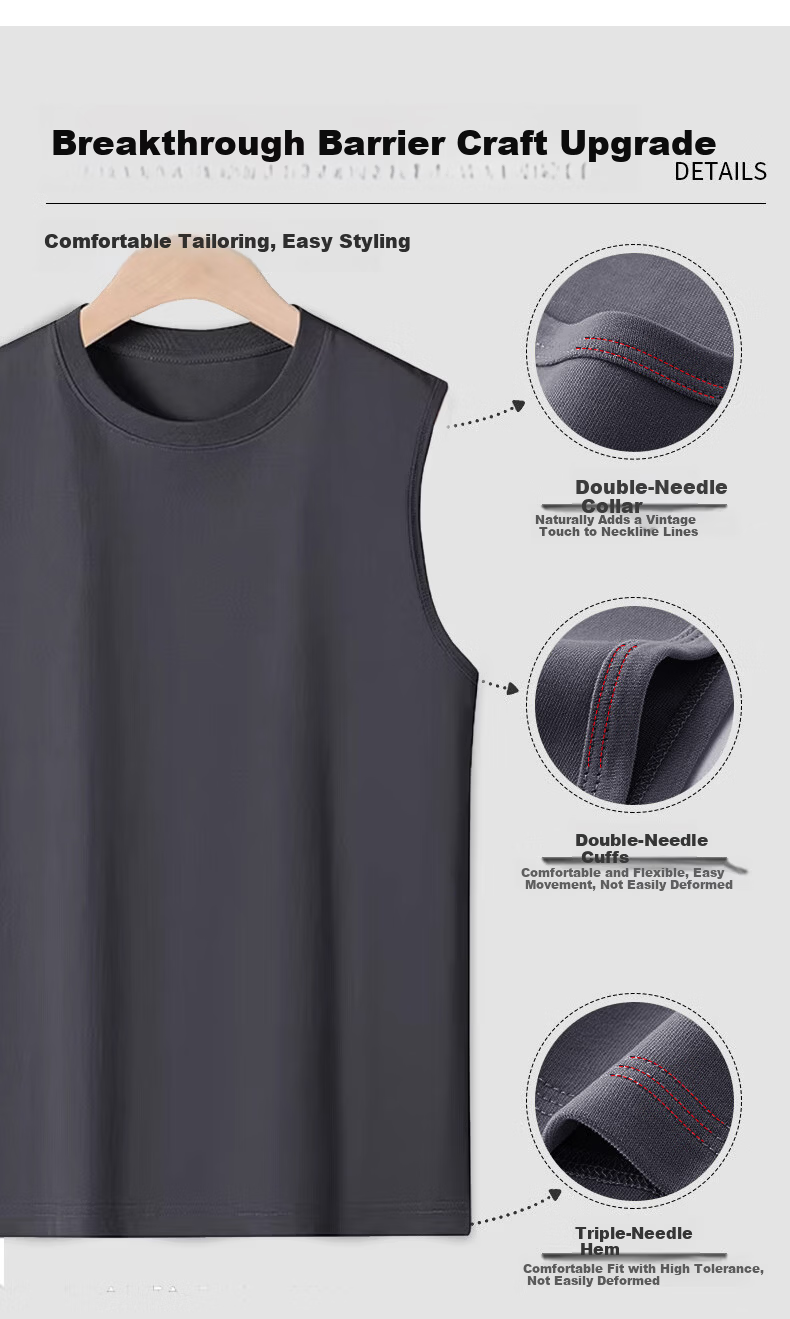 Langsha Men's Wide Shoulder Cotton Sports Sleeveless Vest White Fitness Basketball Running Base Layer Shirt 5