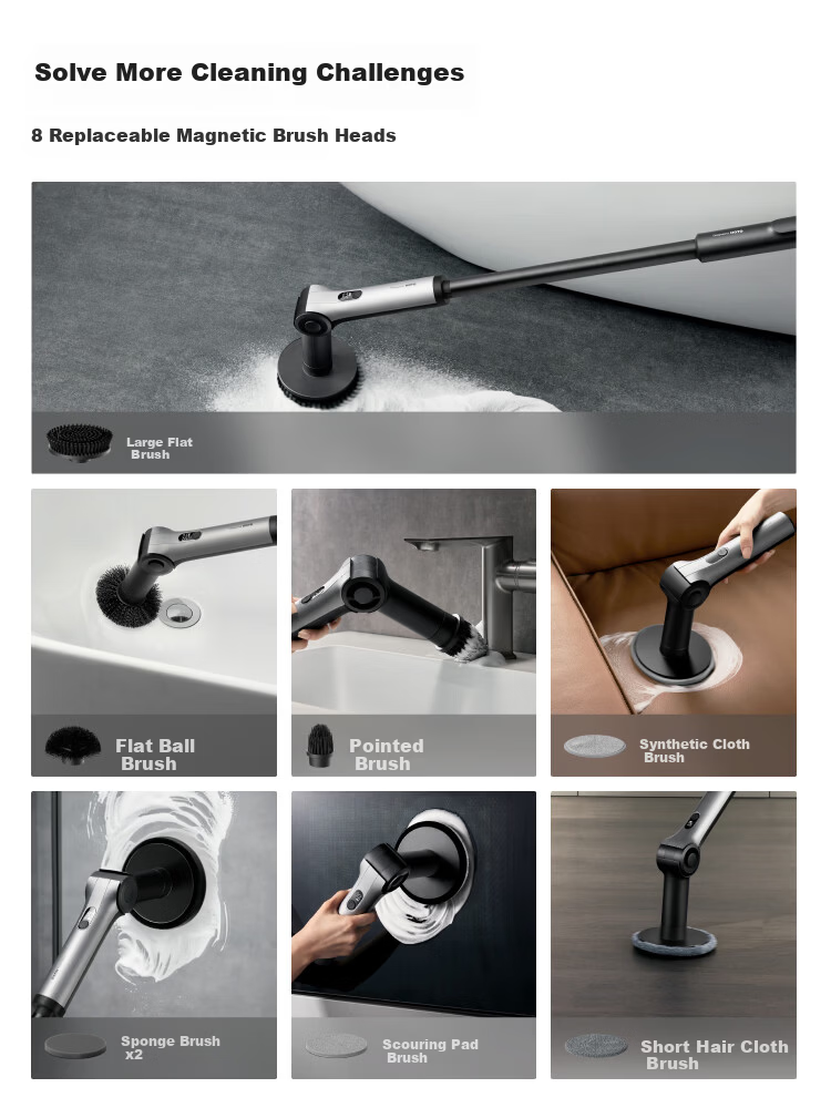 HOTOHOTO Max Whole-House Electric Cleaning Brush Smart Home Waterproof Body Stepless Adjustment Magnetic Head Gift 4