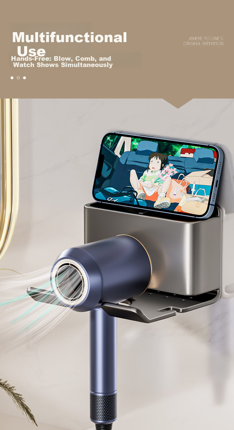Baizi Hair Dryer Holder, No Drilling Required, Wall-Mounted Hair Dryer Stand, Hair Dryer Plug Hook 9