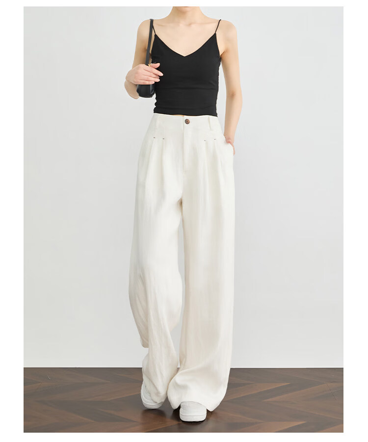 FAESSLIN Urban Old Money Style White Linen Summer Slim Wide-Leg Casual Pants for Women 16