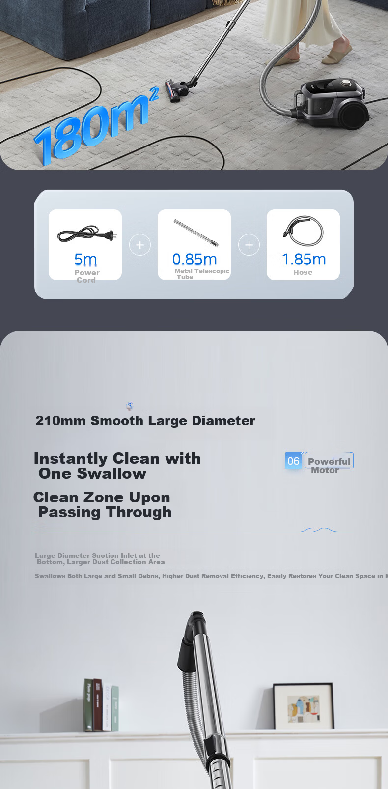 SUPOR Horizontal Vacuum Cleaner Home High Suction Carpet Cleaning Powerful Mite Removal Stepless Speed Control One-Key Cord Rewind SJ-V89CC New Year Housewarming Gift 9