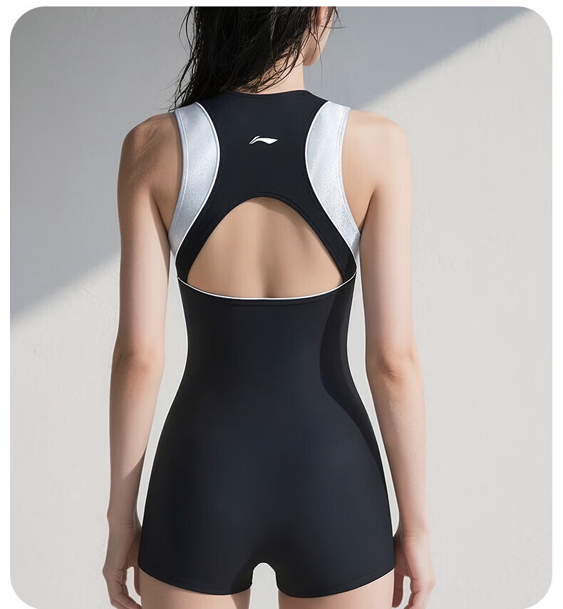 LI-NING Yuexi Flow Light Women's One-Piece Square Leg Racing Swimsuit with Goggles and Swim Cap Three-Piece Set 11