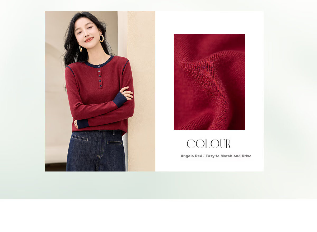 Chushen Spring Autumn Women's Knitwear Fashion Color-Block Round Neck Sweater Base Shirt S53Z030 3