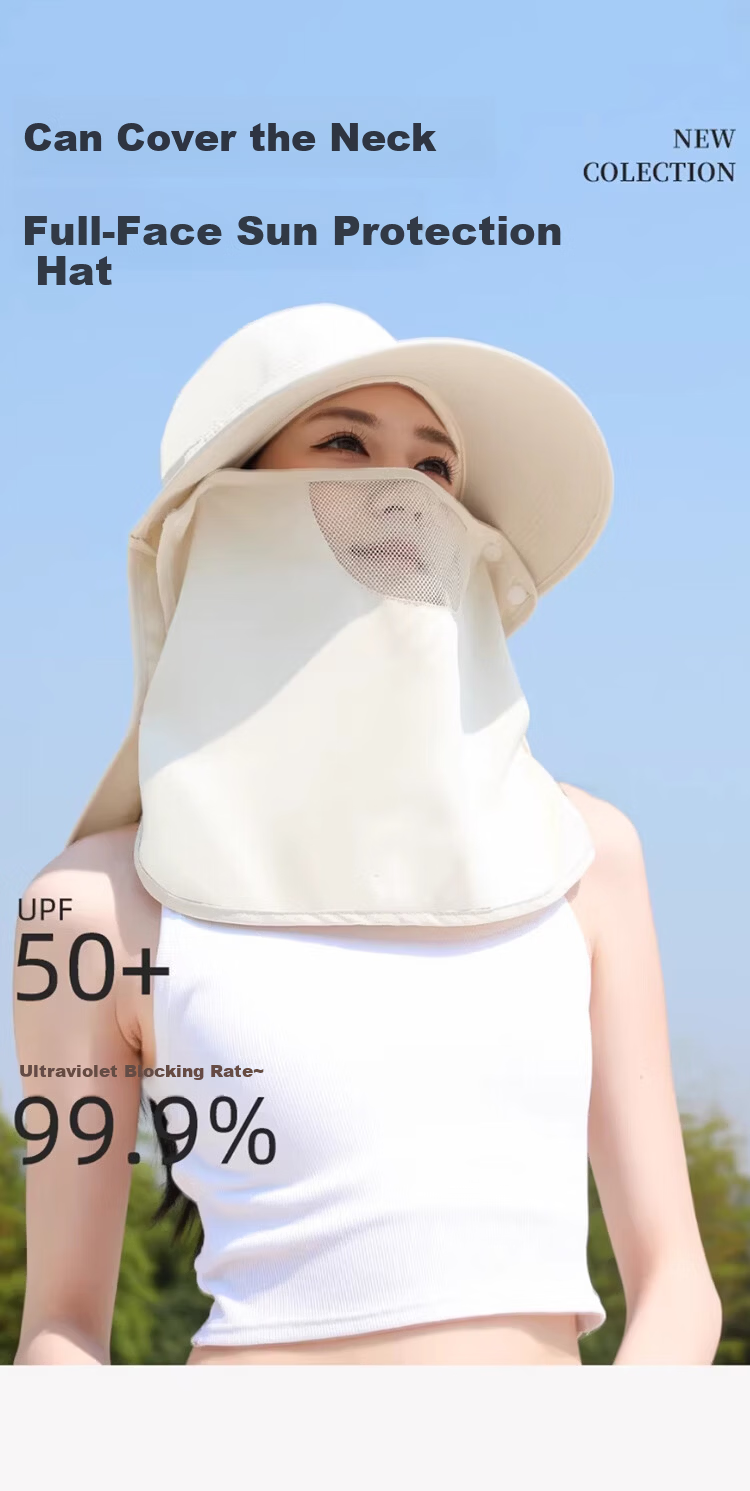 DUSENNA Women's Sun Protection Hat Detachable Neck Cover Outdoor Summer UV Protection Face Shield Hat 1