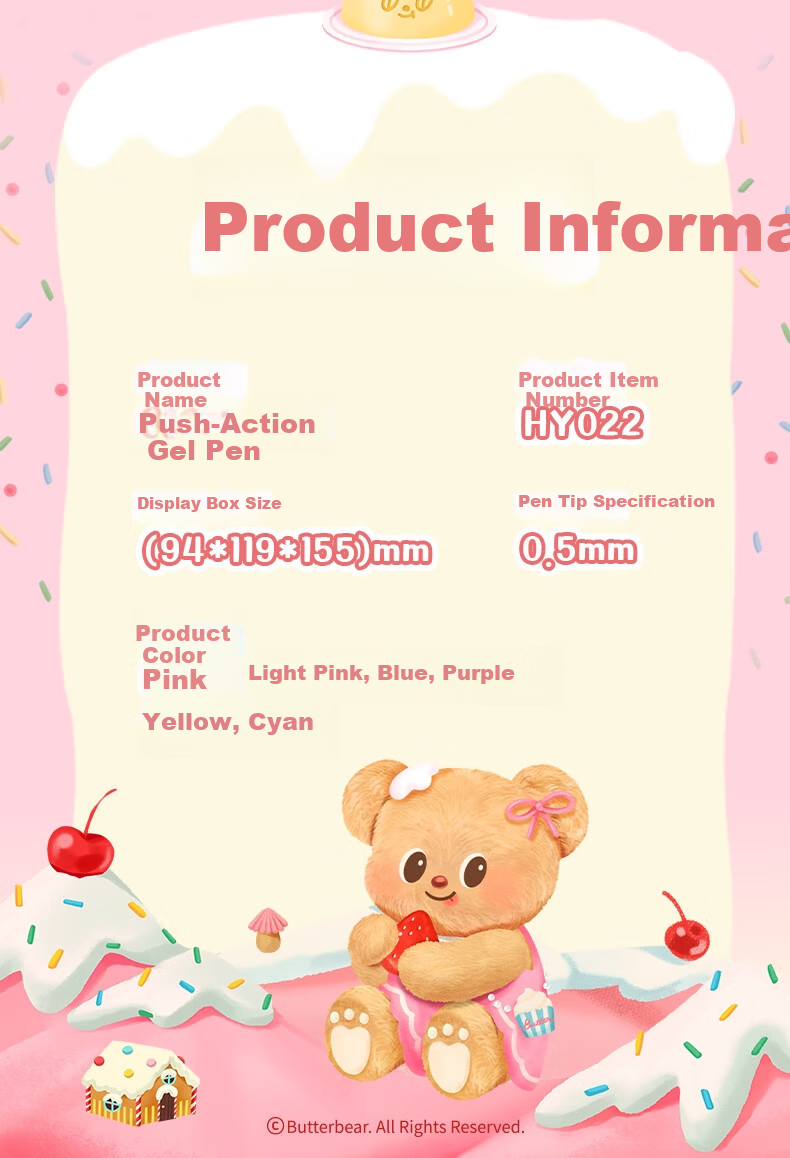 Deli Butter Bear Quick-Dry Retractable Gel Pen Blind Box 0.5mm ST Tip High-Value Student Gel Pen HY022 Black Single Pack 11