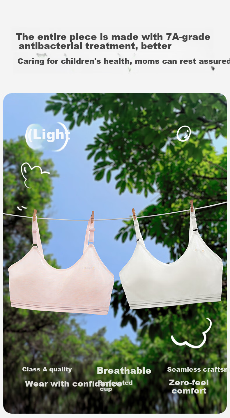 Xueqiman Girls Youth Development 7A Antibacterial Breathable Sports Lightweight Non-Padded Non-Slip Junior High School Bra 6