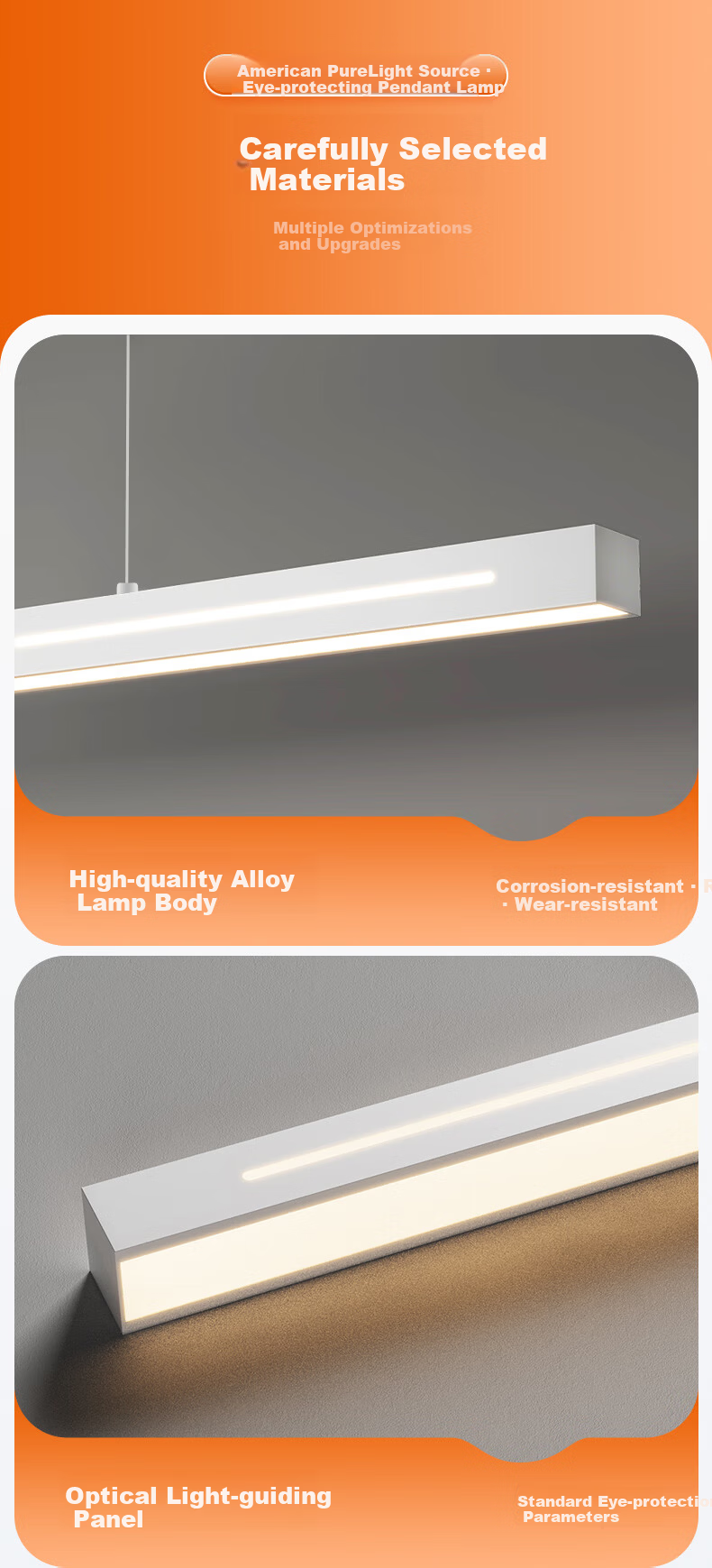 GUJIA Restaurant Pendant Light Linear Dining Bar Eye Protection Full Spectrum Light Source White 100CM - Tri-color [Installation Included] 13