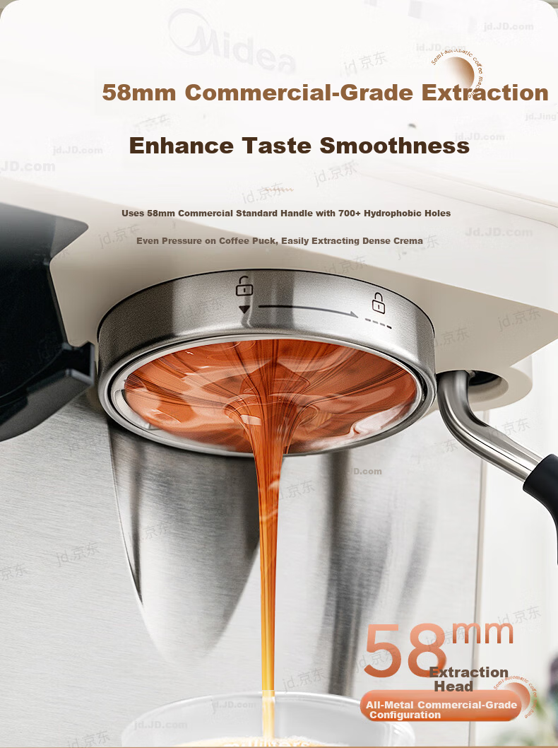Midea Semi-Automatic Coffee Machine, Cold And Hot Three-Infusion Fully Automatic Grinder All-In Machine, Home Use Bean Grinder, Italian Espresso, Visible Pressure Gauge, GE5810 13
