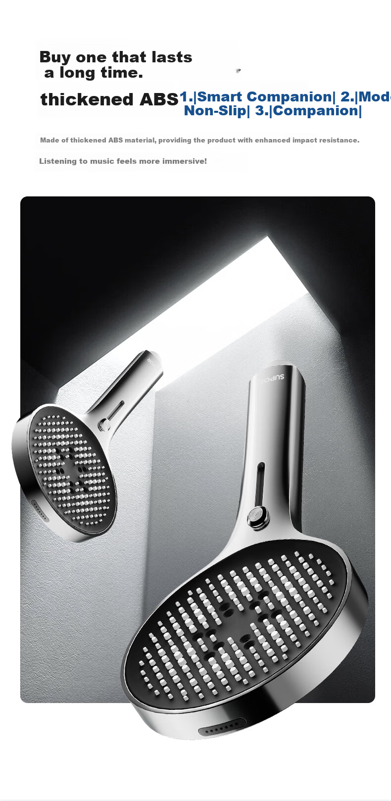 SUPOR Turbo Powerful Pressurized Handheld Shower Head Large Water Flow with Spray Gun Infinite Adjustment Silver S 14