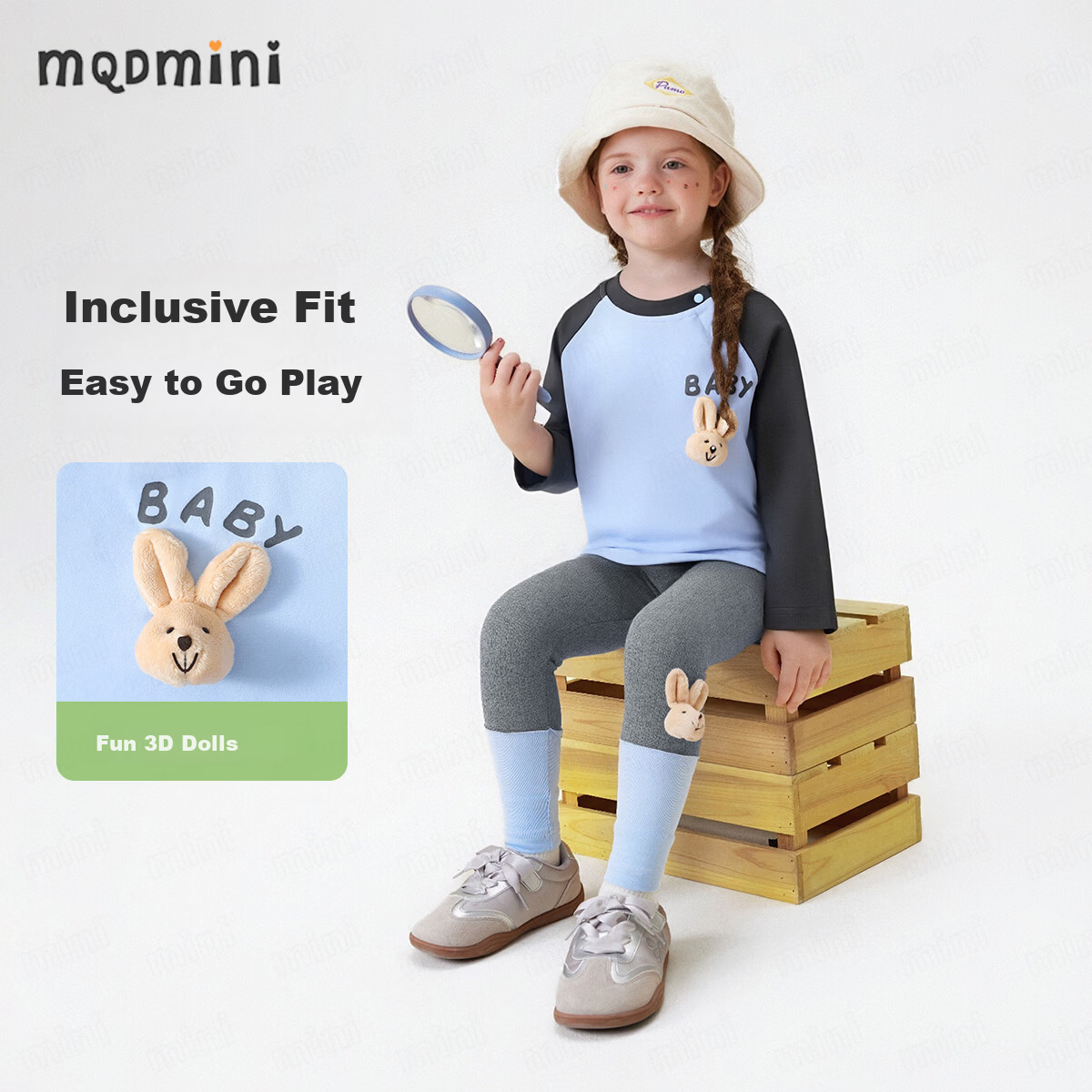 MQDMINI Kids Girls Set 5A Antibacterial Children's T-Shirt and Leggings Two-Piece Baby Clothes Baby Rabbit