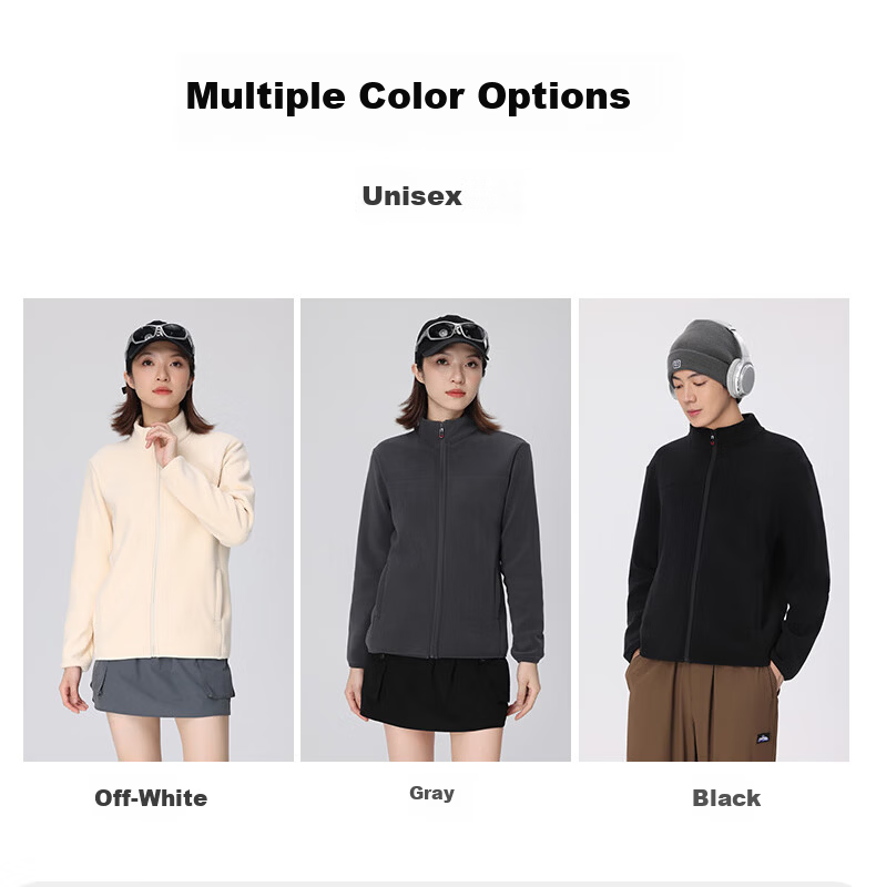 LangSha Autumn Winter Fleece-Lined Sweatshirt Unisex Polar Fleece Jacket Thickened Warm Windproof Softshell Inner Lining Off-White 13