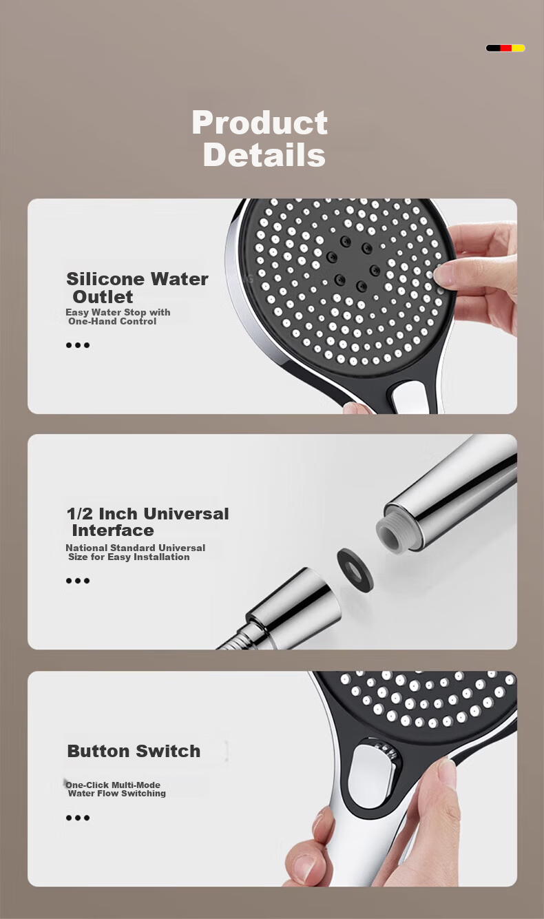 WUZORY Germany Pressurized Shower Head Handheld Bathroom Silver 127 22