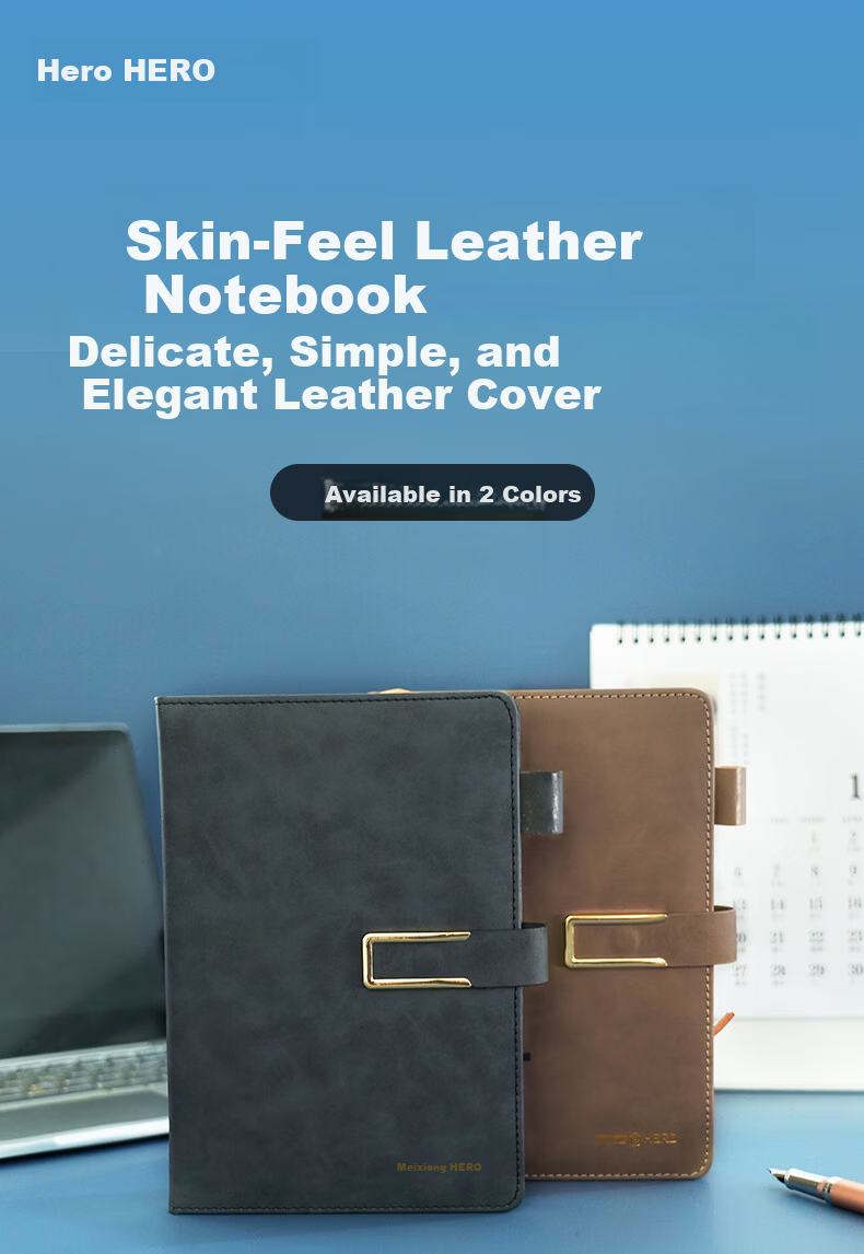 HERO A5 Business Notebook Thickened Hard Cover Soft Leather Simple High-End Gift Meeting Portable Office Stationery Lined Tearable Diary Journal Binder 2