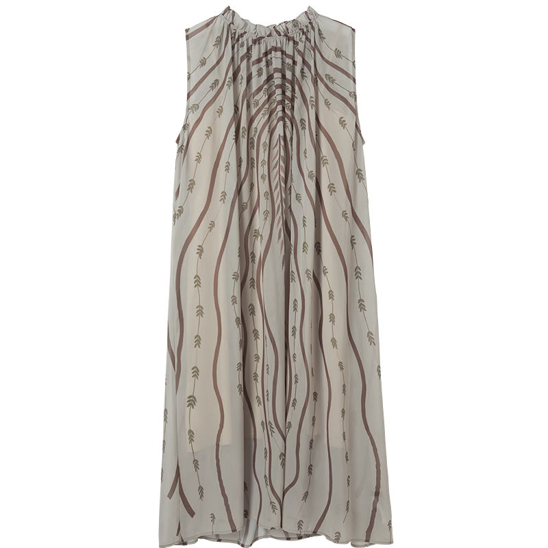 Demana [Two-Piece Set] Summer Lady Style Round Neck Lace Collar Sleeveless Chiffon Printed Slim Dress for Women