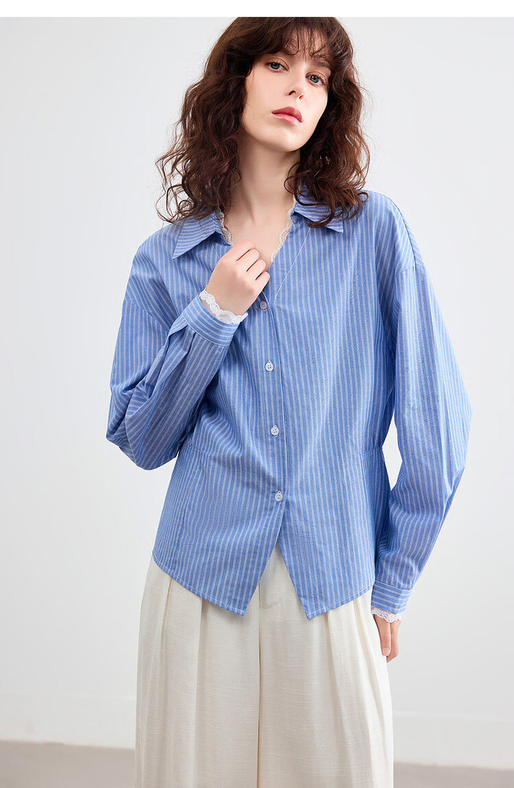 Demana Minimalist French Lace Collar Slim Fit Short Shirt for Women Spring Cloud Cotton 17