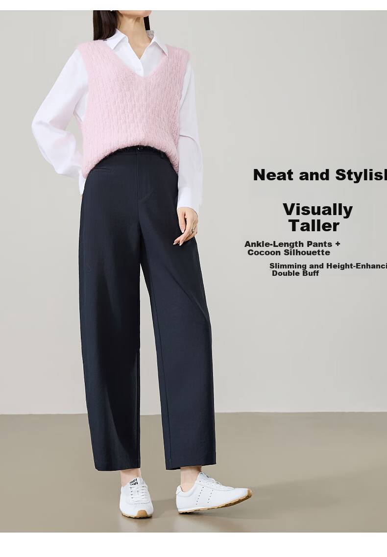 ESE-Y High Waist Cocoon Pants Women 2026 Spring New Slimming Straight Leg Cropped Harem Casual Pants Navy Blue Size 30 11