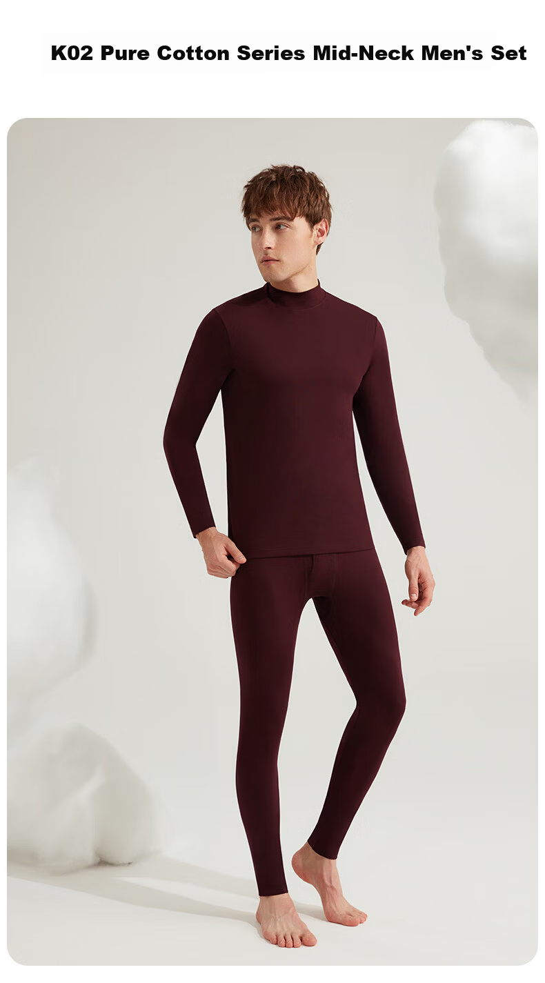 CASENLAND Men's Pure Cotton Thermal Underwear Set Autumn Shirt and Pants Cotton Knit Warm Base Layer 2