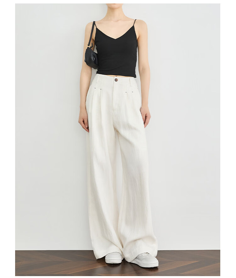 FAESSLIN Urban Old Money Style White Linen Summer Slim Wide-Leg Casual Pants for Women 17