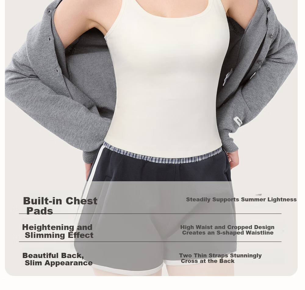 SecretWorld Zhao Jinmai Style Women's Camisole with Chest Pad, Bra-Free Integrated Back Design, White Outerwear and Innerwear 11