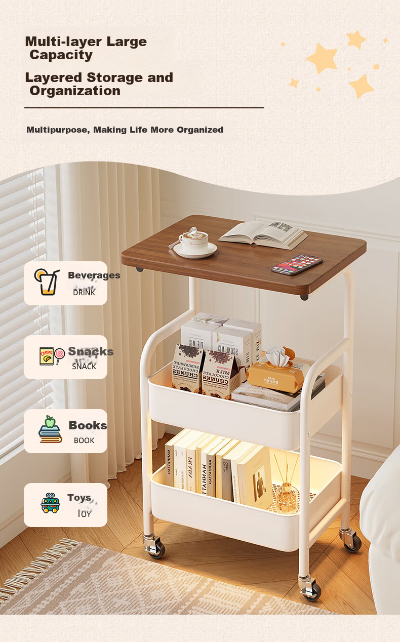 Shanshan Wooden Art Tea Table Small Living Room Bedside Cabinet Bedroom Mobile Storage Rack Home Side Table Small Cabinet 4