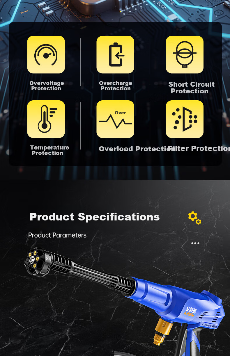 Quiet Bear Wireless Car Washer Lithium Battery High-Pressure Water Gun Household Small Multifunctional Rechargeable Electric Car Cleaning Machine 16