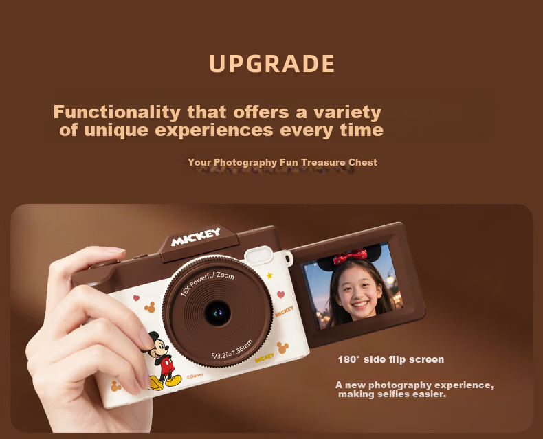Disney Retro CCD Digital Camera with Flip Screen, Image Stabilization, Beauty Mode – Student Gift for Girlfriend's Birthday 520 6
