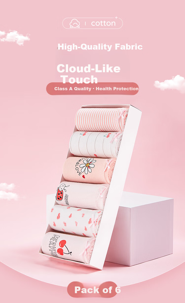 LangSha Girls' Cotton Underwear Kids Comfortable Student Panties 4-Pack Strawberry Lace 140 1
