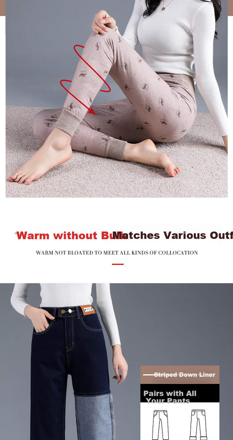 LangSha Women's Inner Lined Down Pants Winter Fleece Thickened Warm High Waist Plus Size Slim Lightweight Northeast Cotton Pants 8