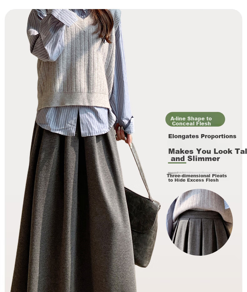Borui Young Mom Woolen Midi Skirt Women Spring Autumn High Waist Loose Slim Soft Mid-Length Skirt 2026 New Chinese Style 1