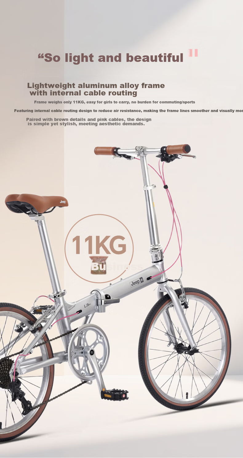 JEEP Jeep Folding Bicycle Unisex Ultra-Light Portable City Foldable Bike Lightweight Riding Taro Purple 20-Inch 7-Speed 3