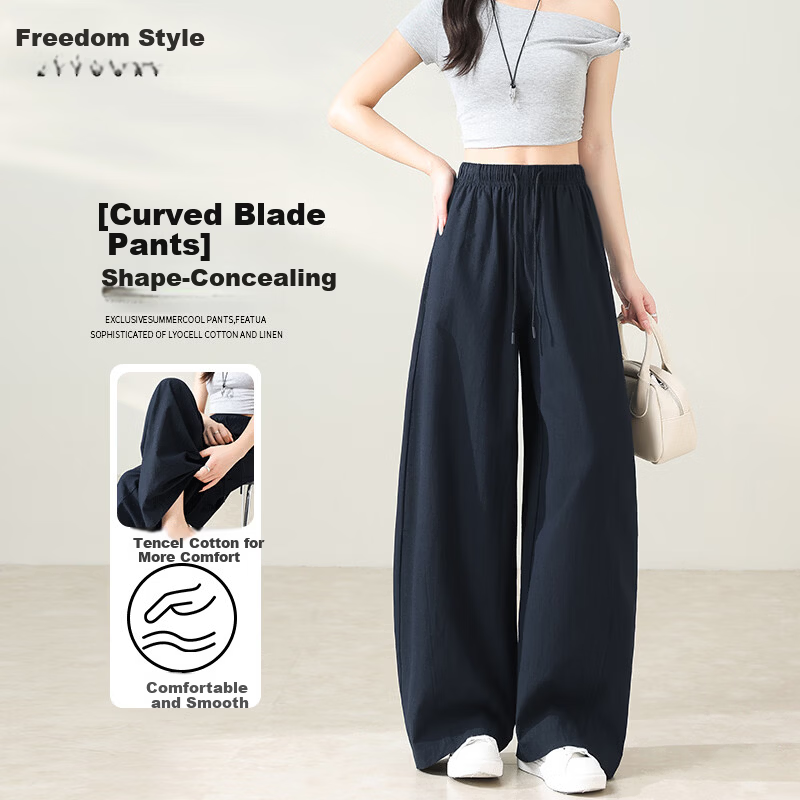 Free Style Wide-Leg Pants for Women Summer Thin High Waist Slim Loose Draped Straight-Leg Tencel Casual Curved Pants 2026 New Arrival