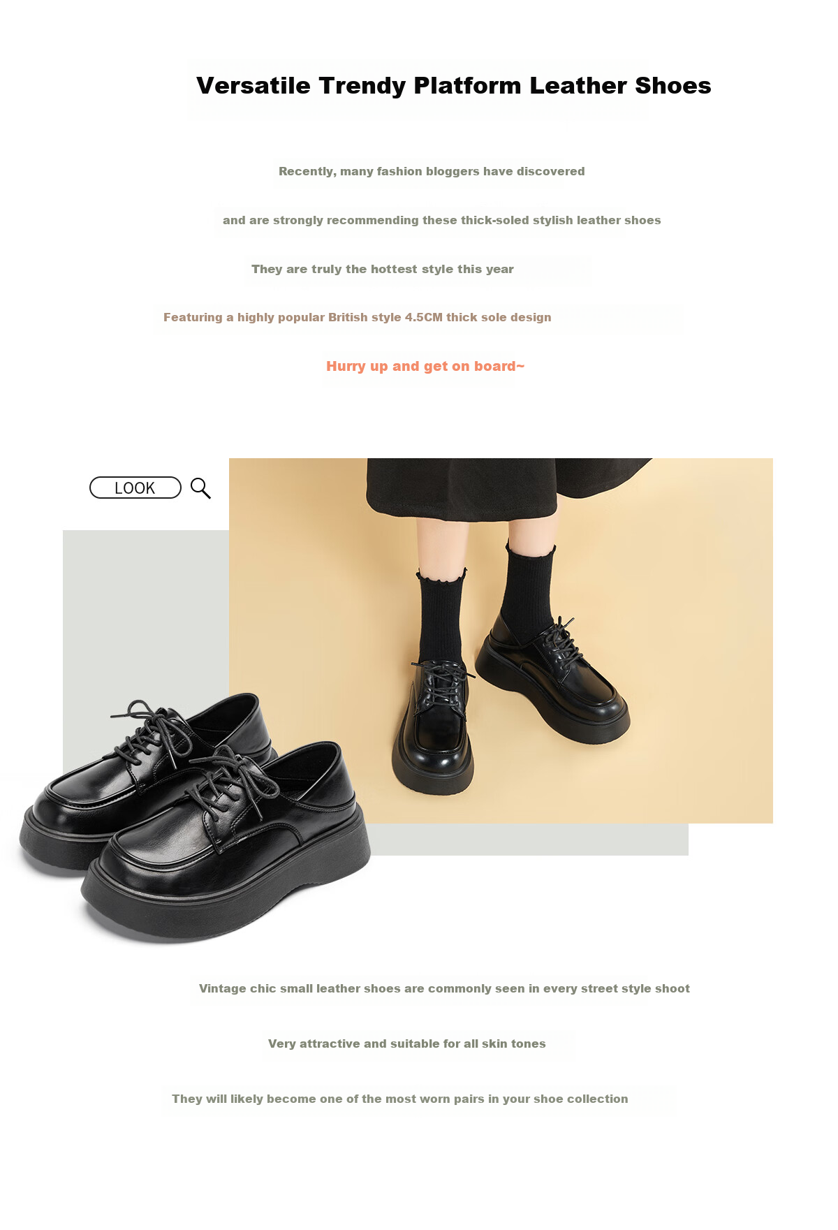 Warrior British Style Women's Small Leather Shoes Spring Summer Versatile Thick Sole Loafers Fashion Comfortable Casual Shoes Black Size 35 3