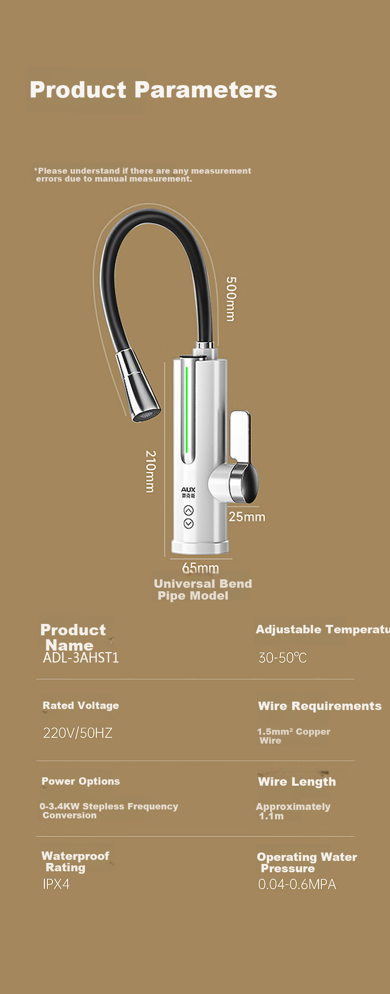 AUX Electric Instant Hot Water Faucet Dual-Use Kitchen and Balcony Heater Hot and Cold Water Heater 21