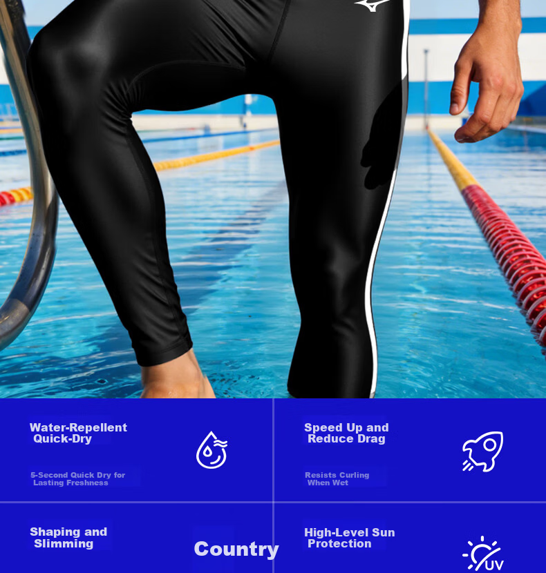 MIZUNO Men's Professional Quick-Dry Long Swim Trunks Sports Fitness Swimming Suit Fashion Plus Size Surfing Suit B1103 Black L 2