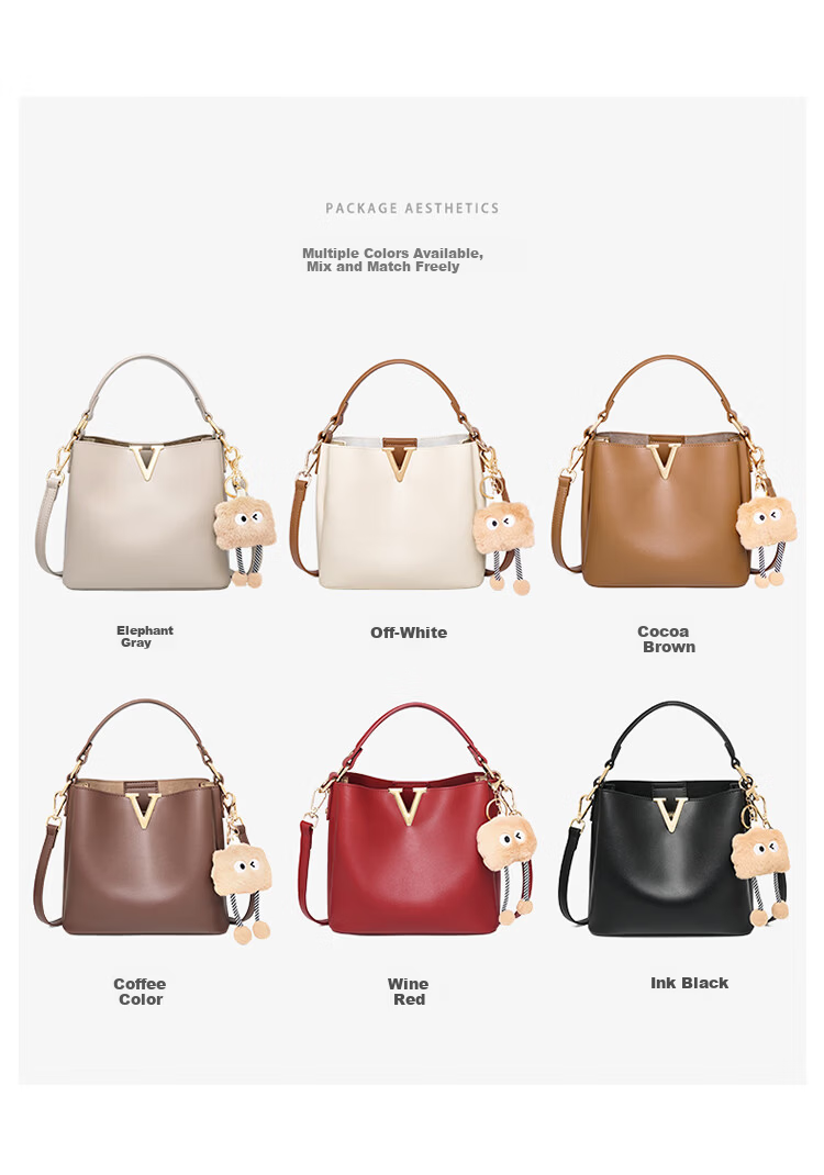Aokang Women's Trendy Cowhide Handheld Bucket Bag Luxury Crossbody Shoulder Bag Birthday Mother's Day Gift for Mom and Wife 10