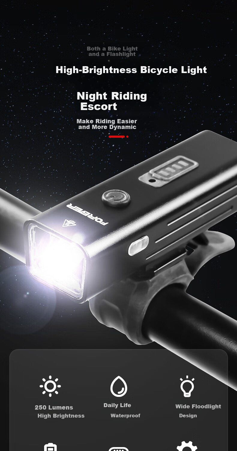 Forever Bicycle Front Light Night Riding High Brightness Flashlight 260 Lumens 4 Modes 800mAh 1