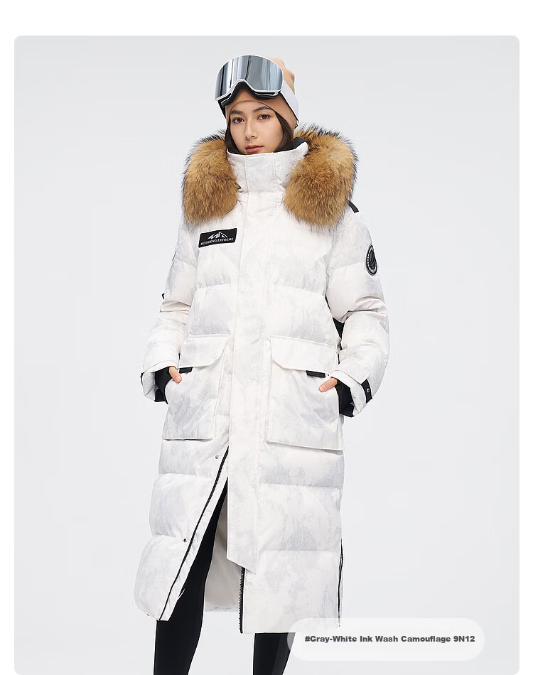 BOSIDENG Extreme Cold Goose Down Jacket Unisex Couple Thickened Long Winter Coat with Large Fur Collar 40