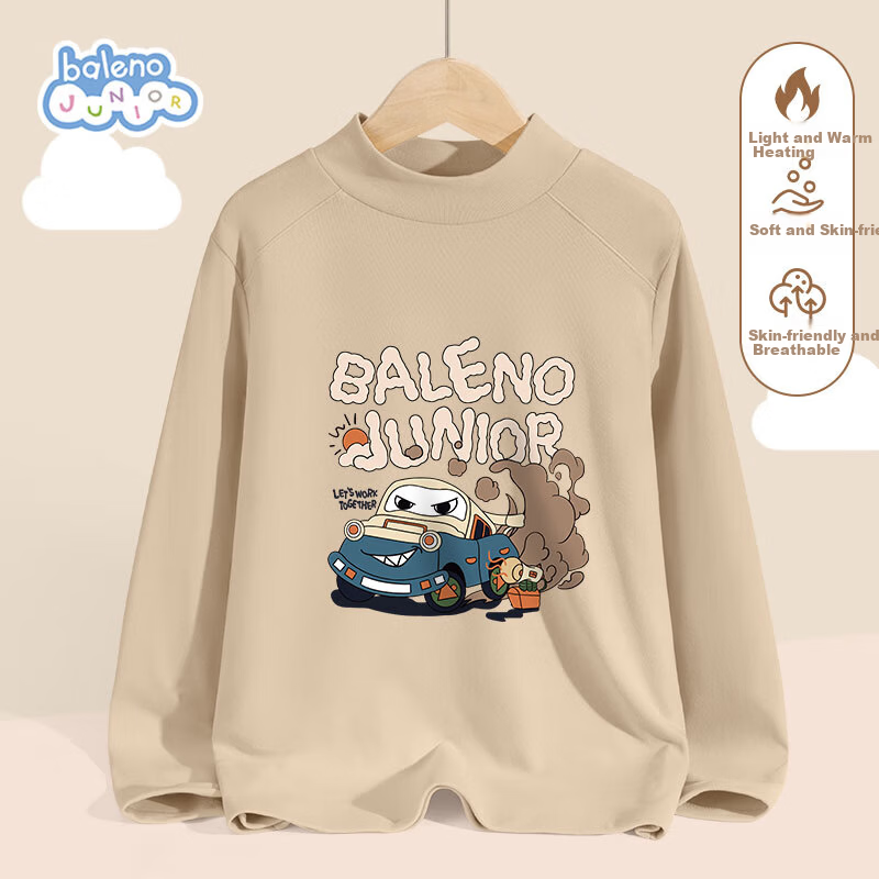 Baleno Boys' Long Sleeve T-Shirt Winter 2025 Boys' Warm Innerwear Children's Half Turtleneck Solid Color Base Shirt Winter