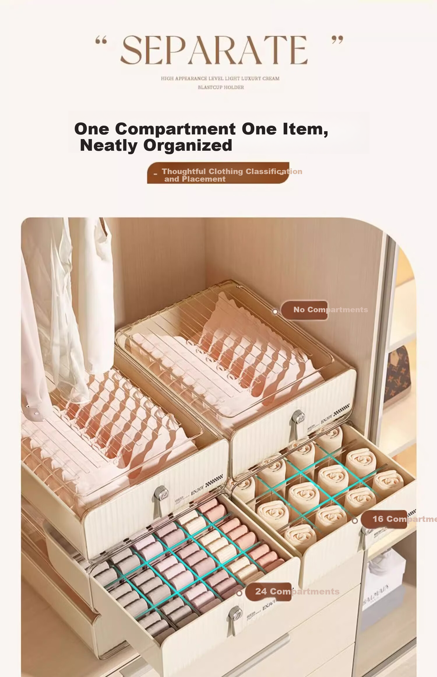 Jiadu Underwear And Socks Storage Box, Drawer Organizer with Compartments for Intimate Apparel, Three-In Organizer Box for Home Use 7