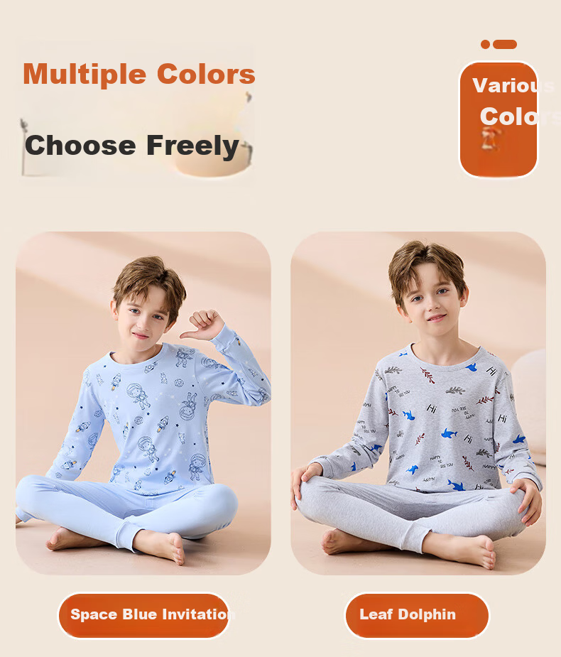 Yalu Children's Autumn Thermal Underwear Set Youth Pure Cotton Boys Warm Long Johns Pajamas for Fall and Winter Baby Sleepwear 11